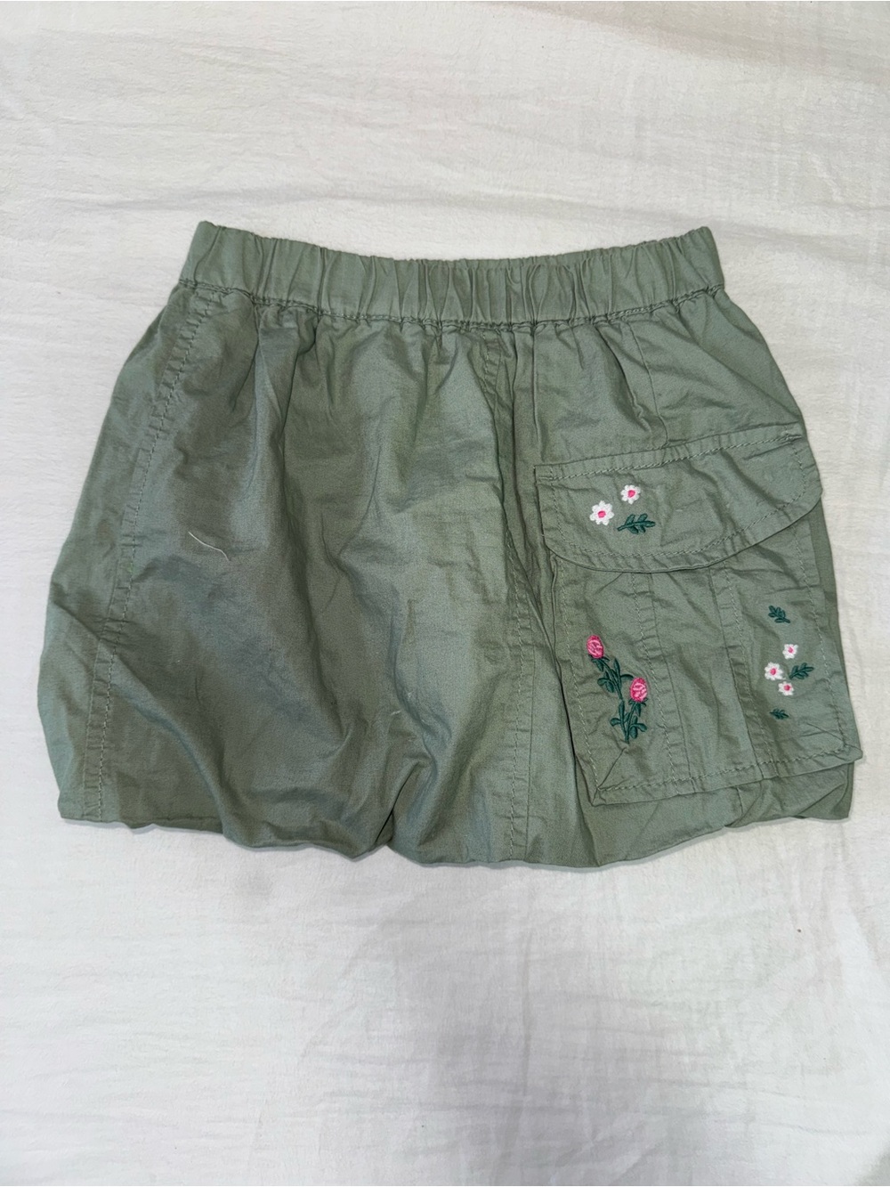 Girls' Olive Green Skirt with Floral Embroidery